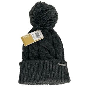Michael Kors Cable Knit Teddy Fleece Pom-Pom Beanie In Derby Grey